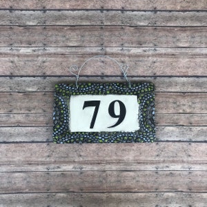 House number sign Home address plaque in black modern design in ceramic with mosaic look border