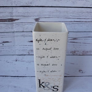 Wedding Gift Wedding Vase in ceramic personalized with date and initials of couple Anniversary Gift image 3