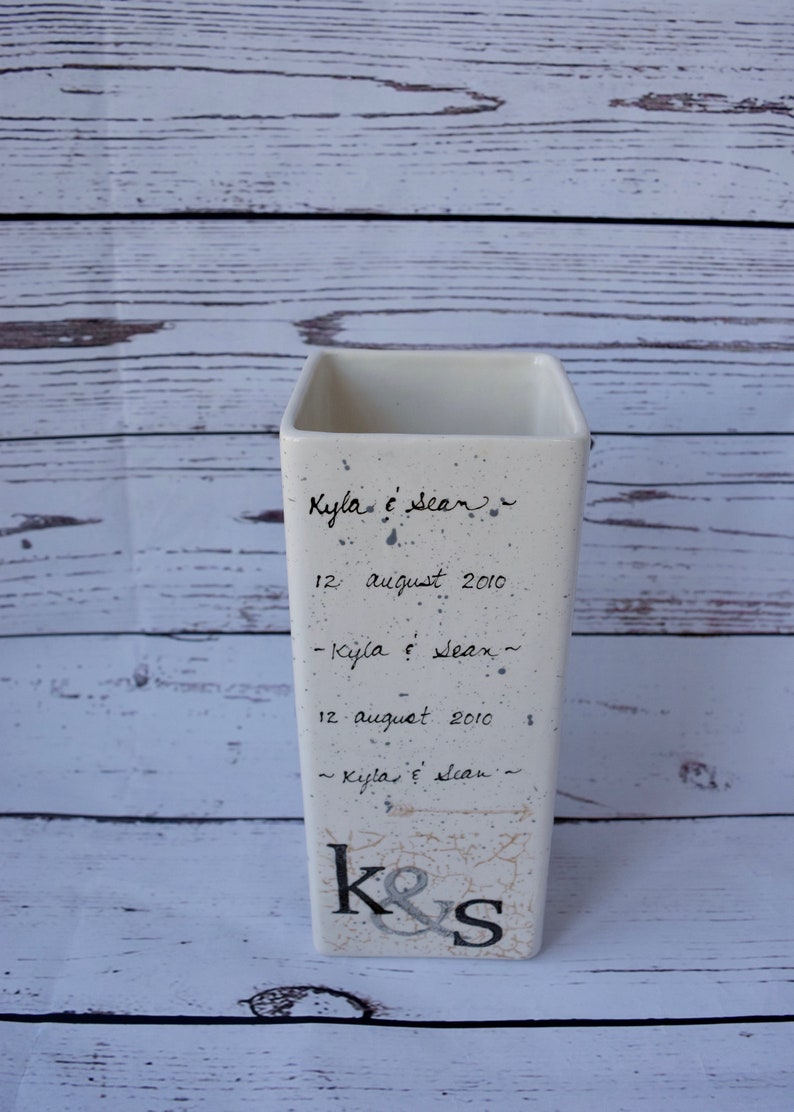 Wedding Gift Wedding Vase in ceramic personalized with date and initials of couple Anniversary Gift image 3