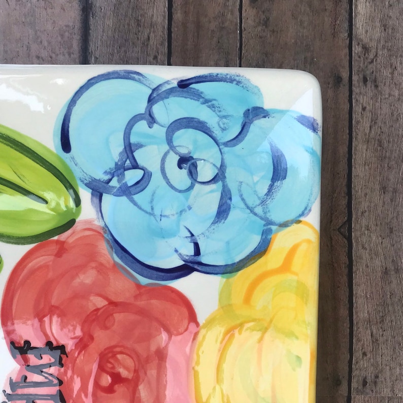Mr /& Mrs or MrMr or MrsMrs hand painted floral platter with hand painted lettering wedding signiture platter serving or votive candles