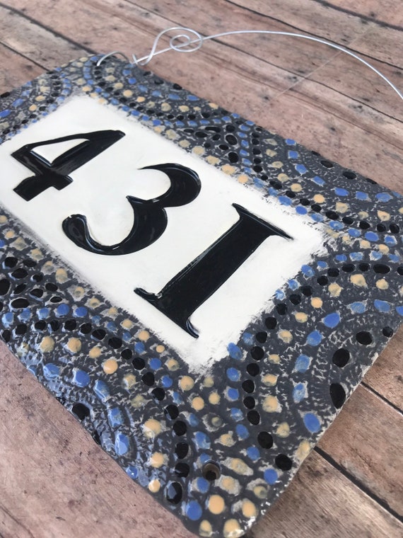 House Number in Ceramic Home Address Sign in Dark Charcoal With