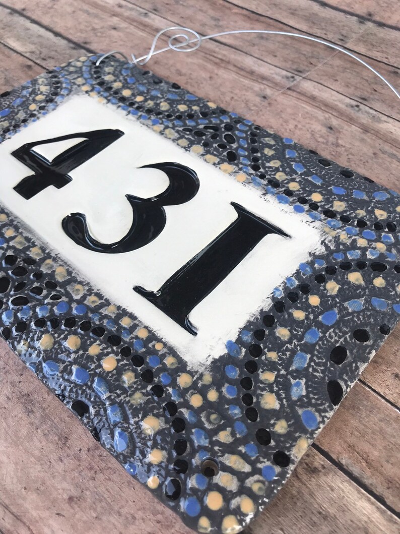 Charcoal Gray Ceramic House Tiles Rustic Address Sign Etsy