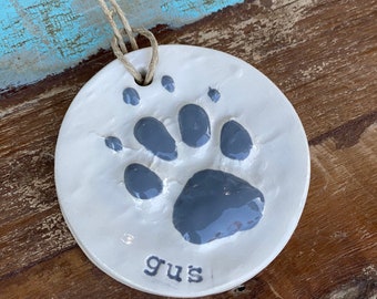 Pet Paw Print ornament in ceramic in grey