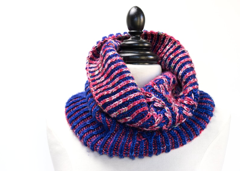 Natasha Brioche Cowl knitted cowl in warm merino wool reversible cowl scarf knit chunky infinity floral scarf