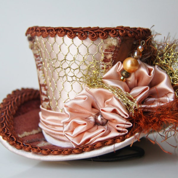 Women Mini Top Hat, Steampunk, Women Headpiece, Bridal, Tea Party Hat, Mad Hatter Hat, Victorian, Stick pin  Ready To Ship