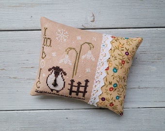 Finished Primitive Cross stitch Awakening Pillow Tuck, Spring Cupboard Tuck, The Primitive Hare