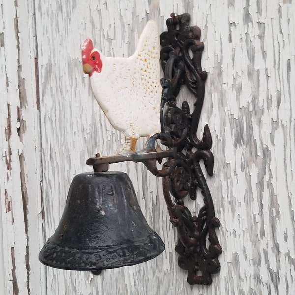 Vintage heavy cast iron metal dinner bell 13.5 x 5 inch heavy vintage antique metal cast wrought iron chicken hen door dinner bell chime dec