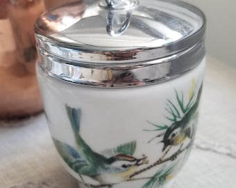 Vintage Royal Worcester Porcelain Egg Coddler with Lid Wren Birds Design Retro porcelain white silver cup made in England farm kitchen serve