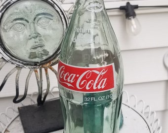 Vintage 32oz red clear glass liter coke coca cola barware nostalgic entertaining kitchen bottle ice cream parlor style tall country cola