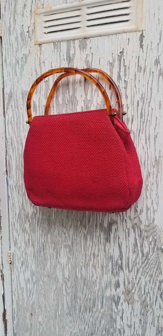 JR Florida red signed purse 60s mod canvas lucite 