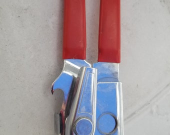 Vintage Swing-Away Manual Wall Mount Can Opener with Red Handle