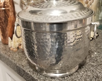 vintage 8x8 Italy hammered galvanized aluminium tin bucket beer corona wine tin canNasco farmhouse style country barware kitchen silver