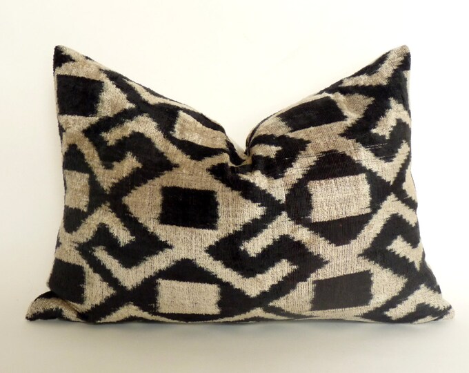 Black and White Ikat Pillow Case // Black Velvet Pillow // Black Ikat