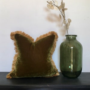 chartreuse silk velvet pillow // green silk velvet cushion image 1
