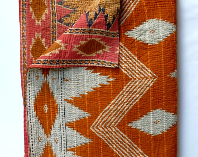 Vintage Kantha Quilt Throw in Burnt Orange Etsy