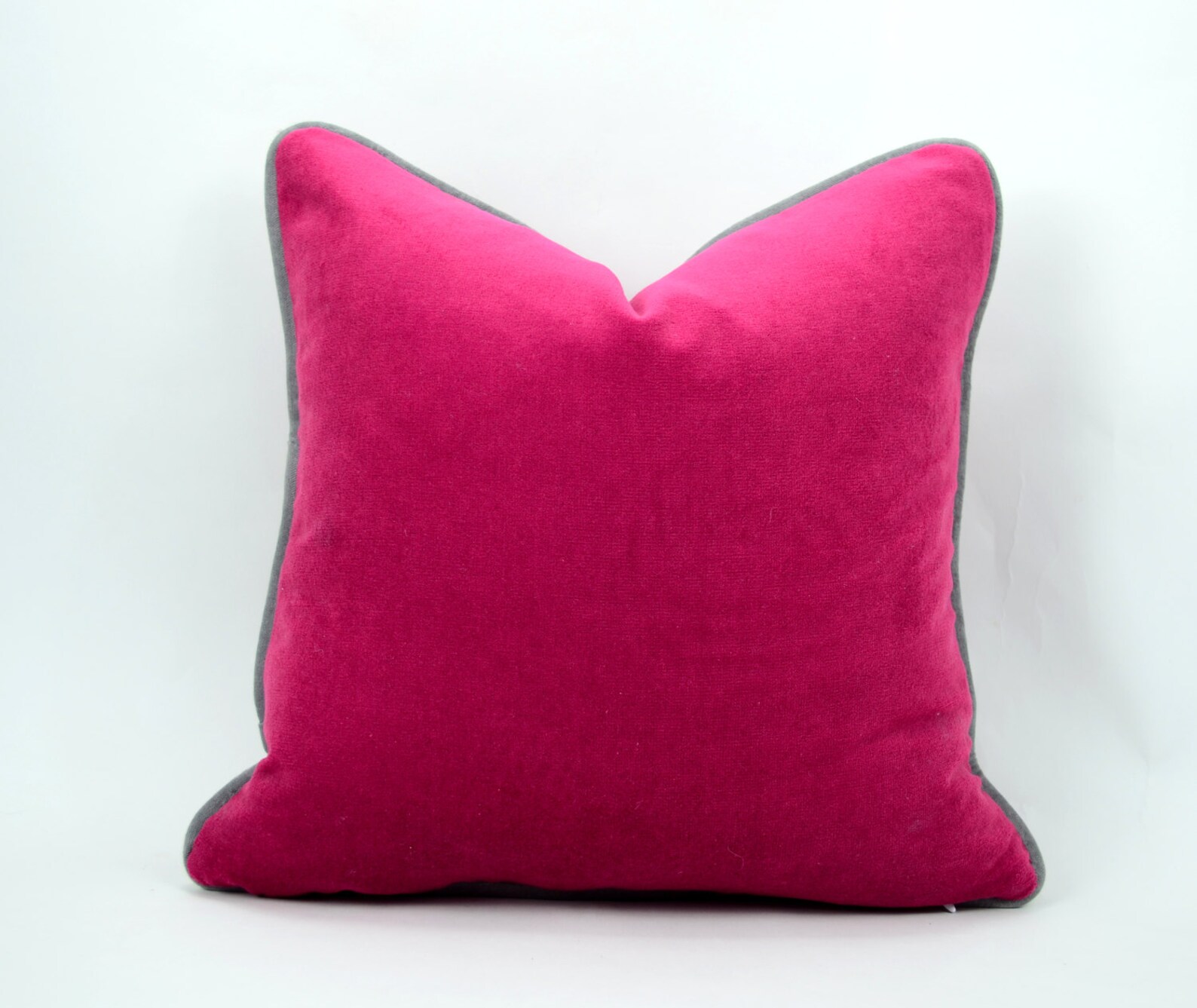 Pink and Grey Piping Pillow Case // Raspberry Velvet Pillow // Etsy