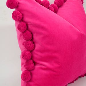 pink pom pom cushion cover // jumbo pom pom pillow cover // velvet pom cushion cover // hot pink pom pom pillow cover image 3