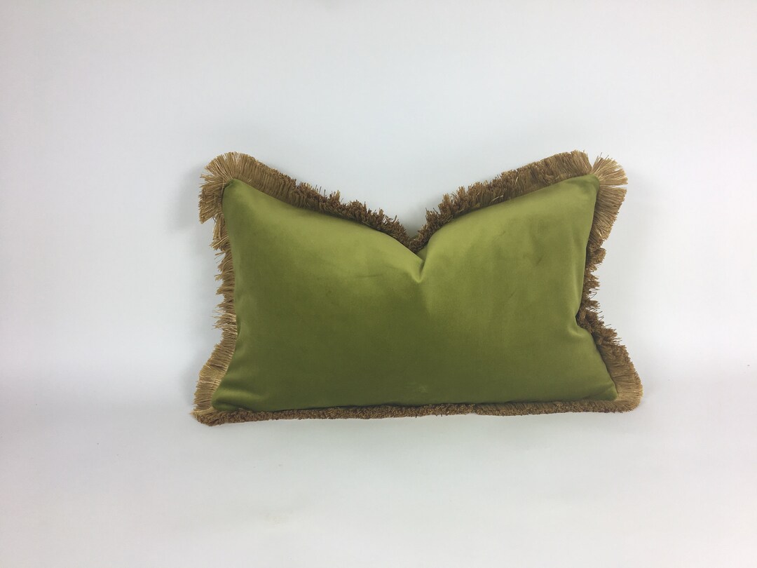 Green and Gold Pillow // Gold Fringed Pillow // Green and Gold Etsy