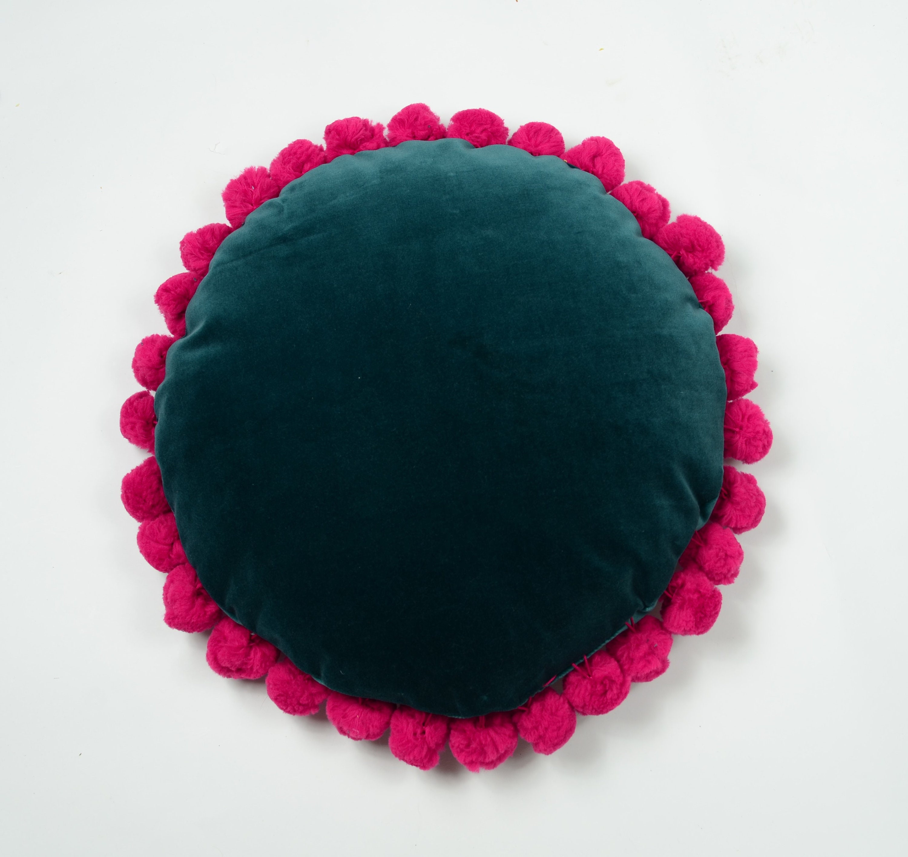 Coussin Rond en Velours//Coussin Vert//Rond Pom Oreiller//Hot Teal Rose et Vert