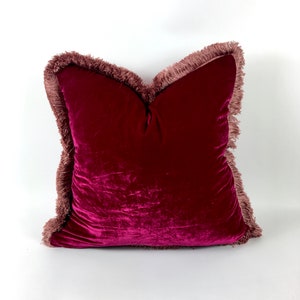 Fuschia pink silk velvet pillow // silk velvet cushion // pink silk velvet pillow