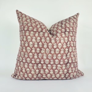 Rust block print pillow, block print red floral pillow, block print cushion, neutral throw pillow, designer pillow