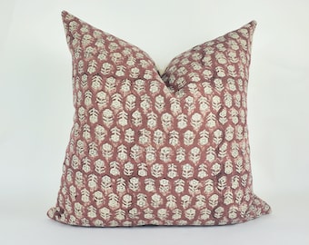 Rust block print pillow, block print red floral pillow, block print cushion, neutral throw pillow, designer pillow