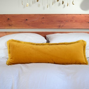 long lumbar pillow // mustard fringe long lumbar pillow // fringed long lumbar pillow // mustard velvet cushion