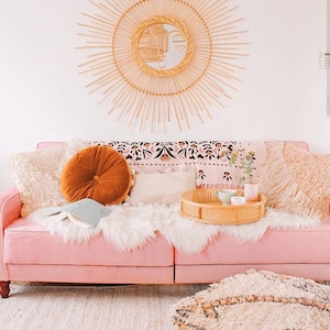 round velvet pillow // round velvet pouf pillow // round box pillow // round tufted pillow // tufted cushion