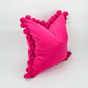 pink pom pom cushion cover // jumbo pom pom pillow cover // velvet pom cushion cover // hot pink pom pom pillow cover image 4