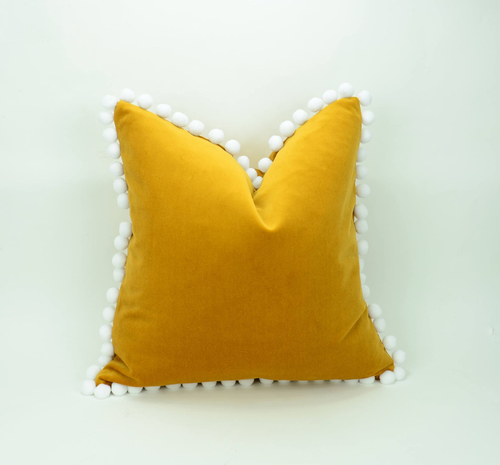 Mustard Pillow With Pom Poms // Pom Pom Cushion // Pom Pom Etsy