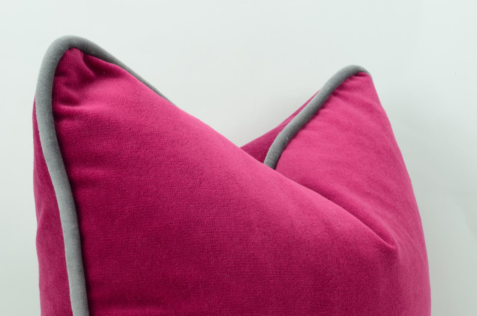 Pink and Grey Piping Pillow Case // Raspberry Velvet Pillow // Etsy