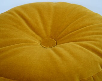 Round Mustard Velvet Cushion // Round Velvet Pouf Pillow // Round