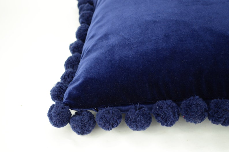 Midnight Blue Pom Pom Cushion // Jumbo Pom Pom Pillow // Etsy