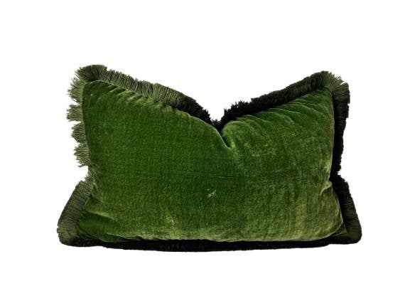 Moss green silk velvet pillow, moss silk velvet cushion, dark green silk velvet pillow