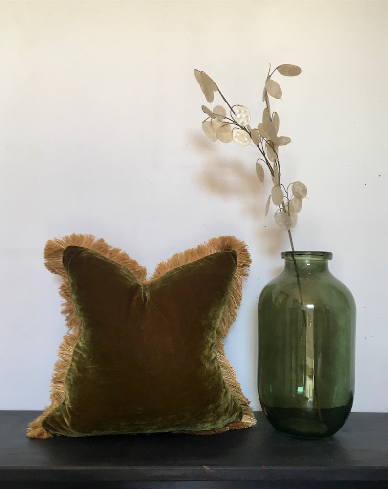 chartreuse silk velvet pillow // green silk velvet cushion image 1