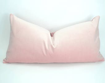 blush velvet pillow cover // blush pink velvet cushion case //long lumbar blush pillow