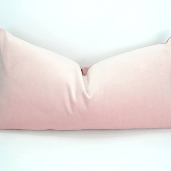 blush velvet pillow cover // blush pink velvet cushion case //long lumbar blush pillow