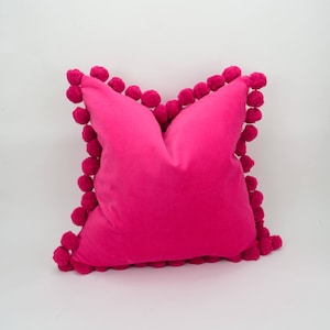 pink pom pom cushion cover // jumbo pom pom pillow cover // velvet pom cushion cover // hot pink pom pom pillow cover