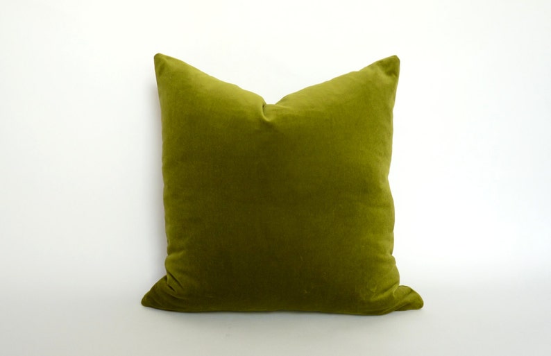 olive green velvet pillow case // chartreuse green velvet pillow // lime green velvet image 2