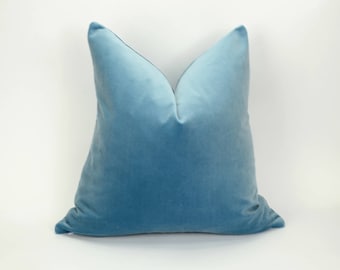Cornflower Blue Velvet Pillow Cover, Heavy Cotton Velvet Cushion