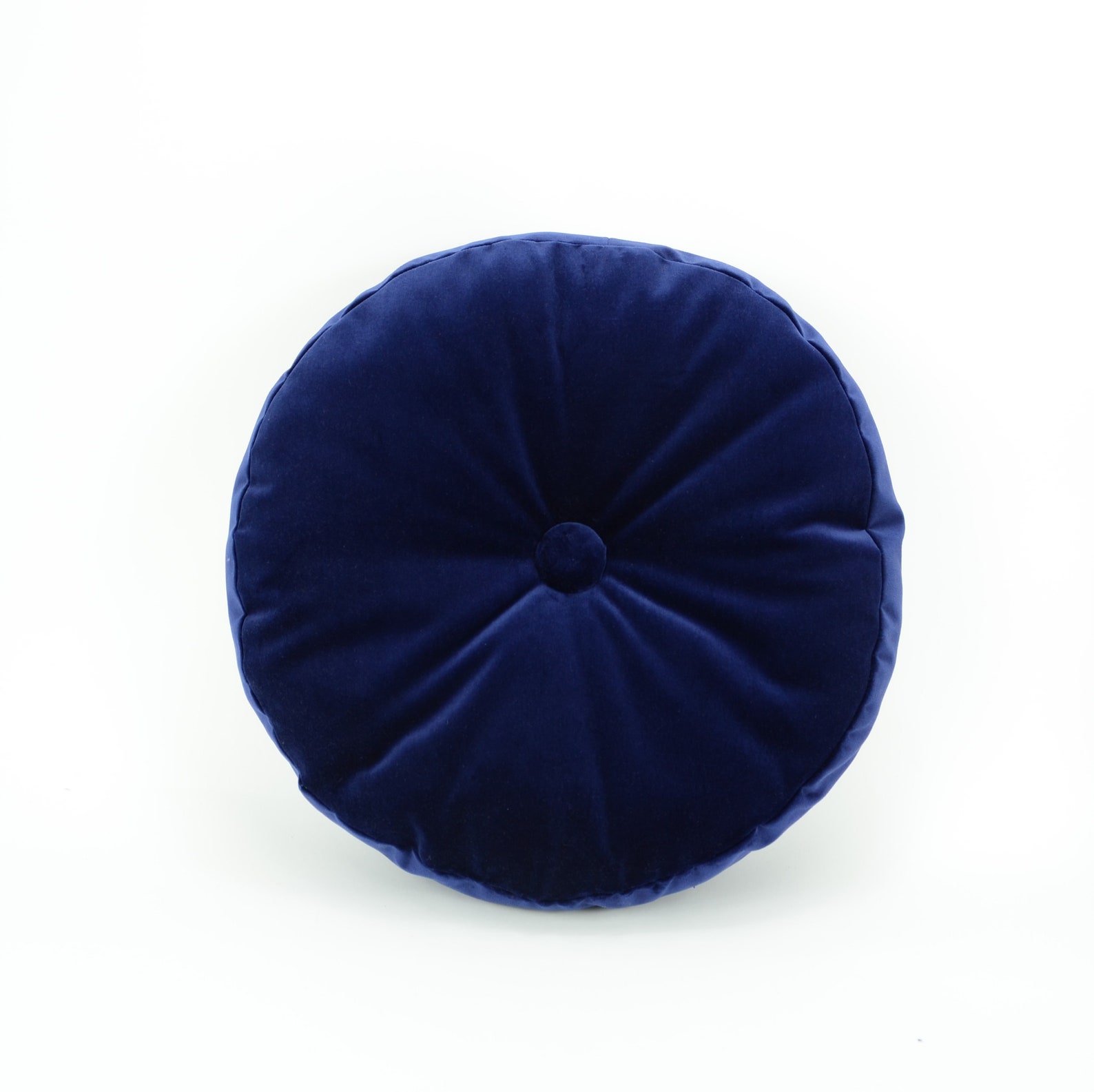 Midnight blue velvet cushion // round velvet pouf pillow // Etsy