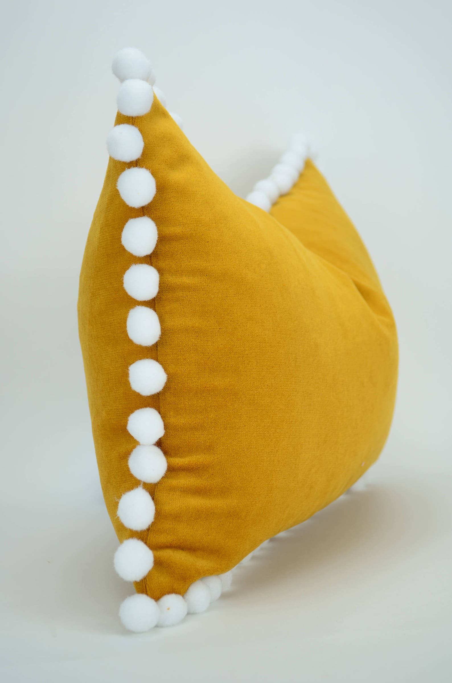 Mustard Pillow With Pom Poms // Pom Pom Cushion // Pom Pom Etsy