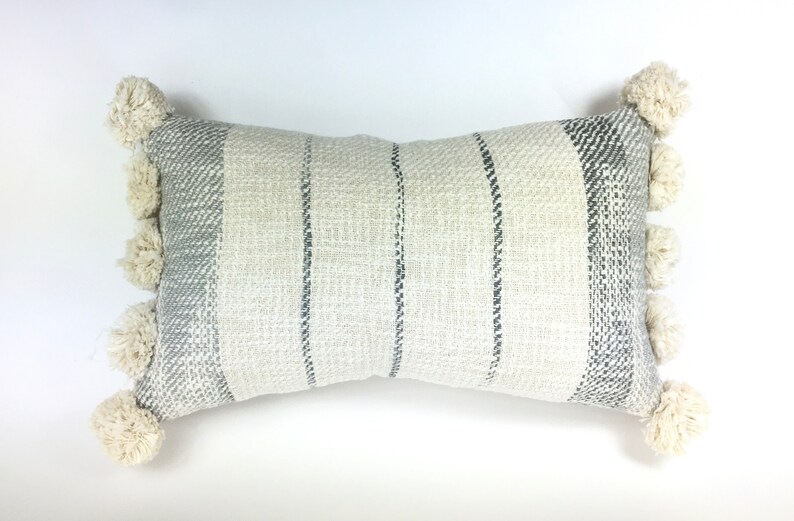 Neutral Woven Pillow // Woven Tassel Pillow // Grey Neutral Etsy