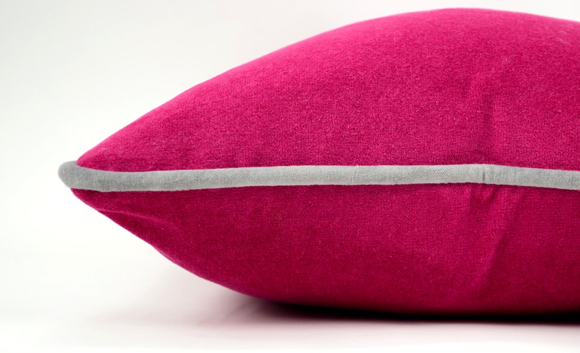 Pink and Grey Piping Pillow Case // Raspberry Velvet Pillow // Etsy