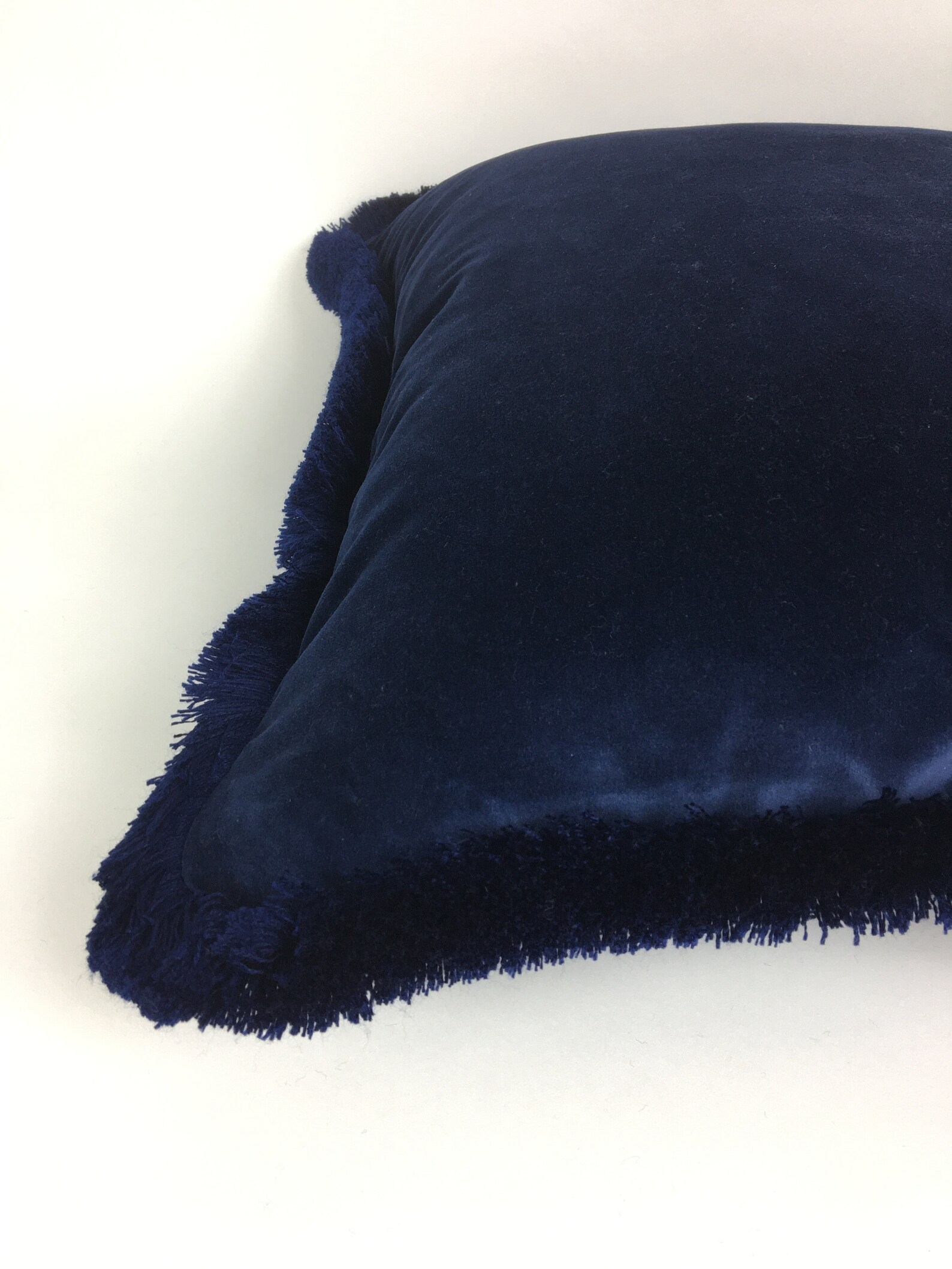 Navy Brush Fringe Pillow // Midnight Blue Velvet Pillow // Etsy