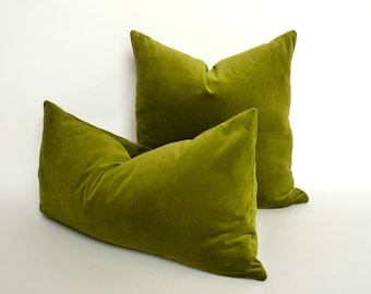 olive green velvet pillow case // chartreuse green velvet pillow // lime green velvet