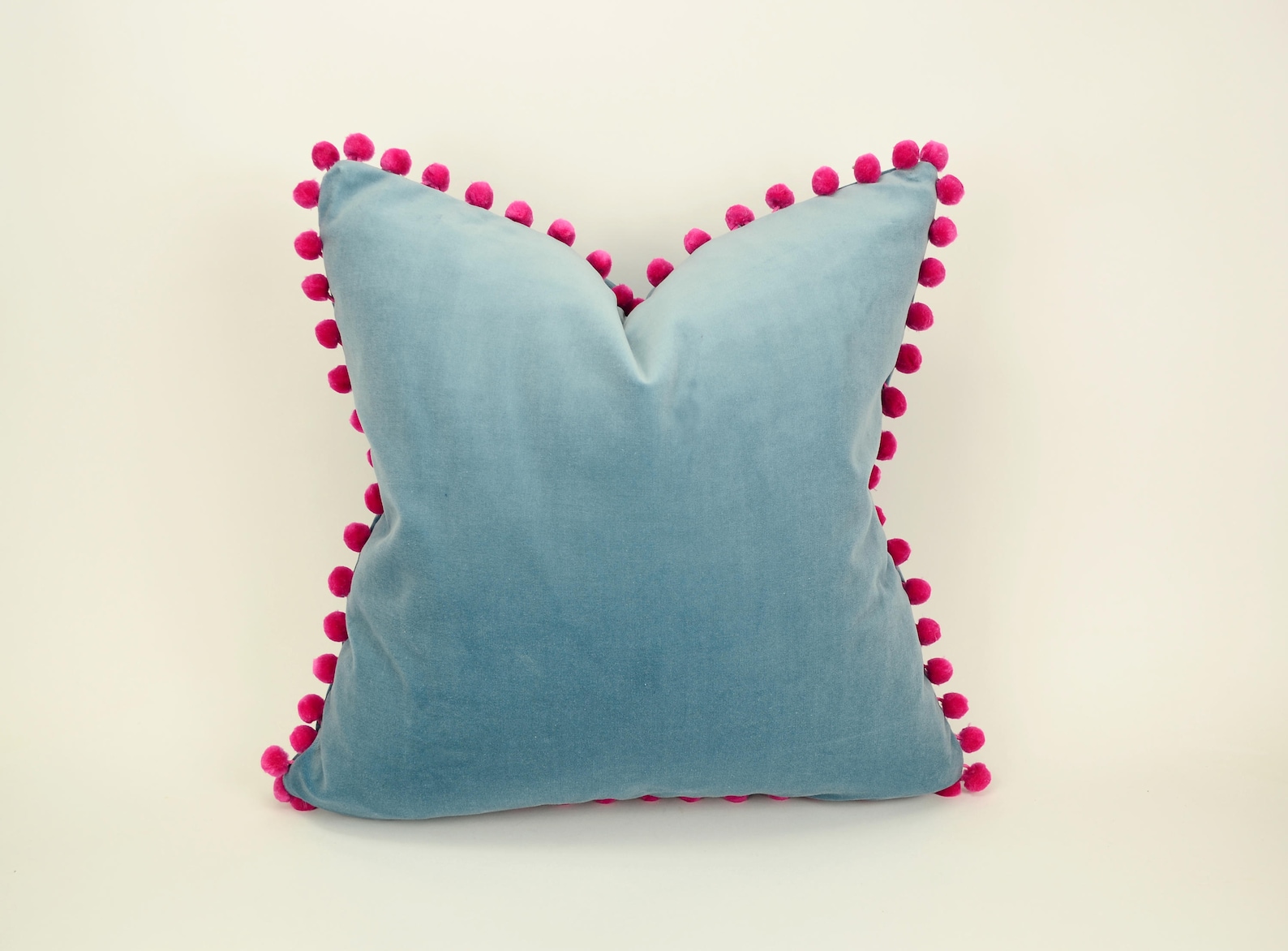 Blue Velvet Pom Pom Pillow // Pink Pom Pom Cushion // Blue Etsy