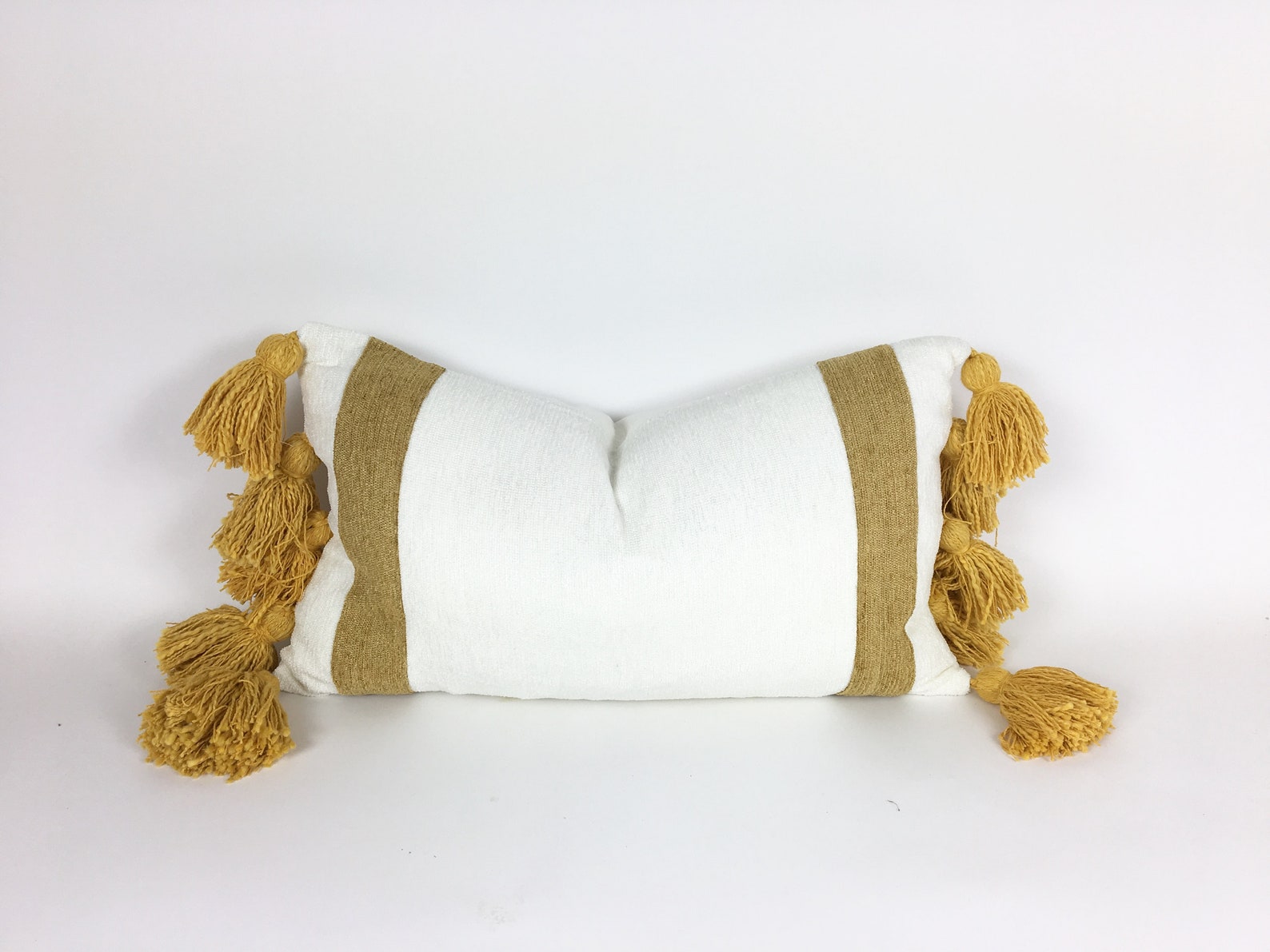 Long lumbar pillow // tassel pillow // neutral cushion // Etsy