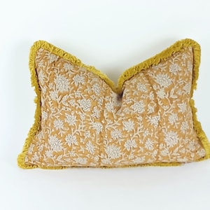 block print pillow, block print fabric, yellow block print pillow, block print cushion, mustard linen pillow