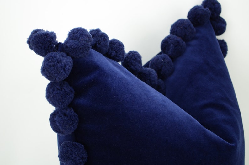 Midnight Blue Pom Pom Cushion // Jumbo Pom Pom Pillow // Etsy